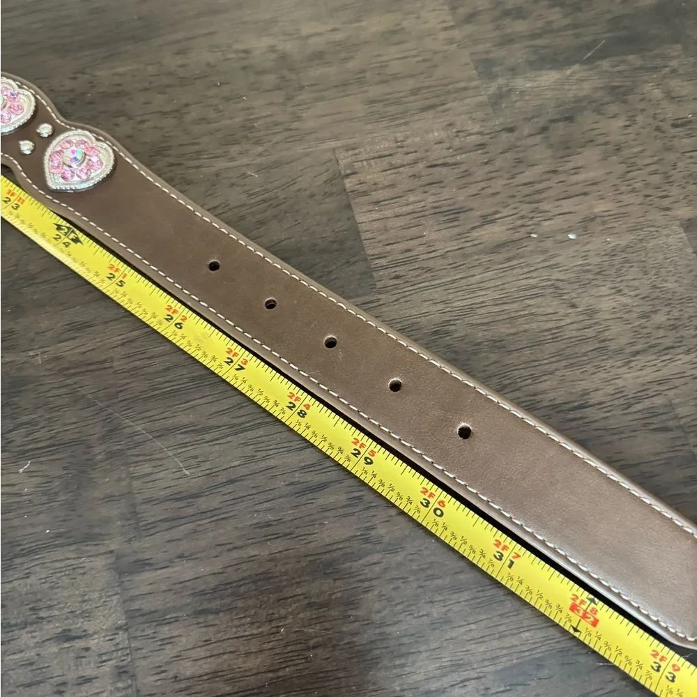 Nocona Belt Co. Pink Rhinestone Bling Silver Hearts Brown Belt